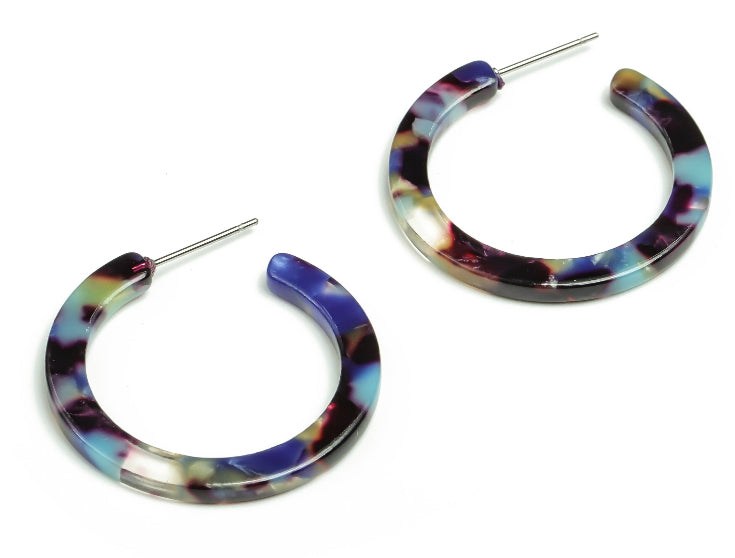 Purple and multicoloured thin small hoop acrylic earrings