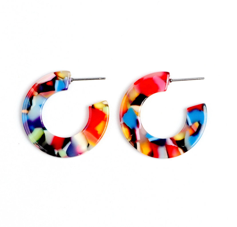 Multicoloured thick small hoop acrylic earrings