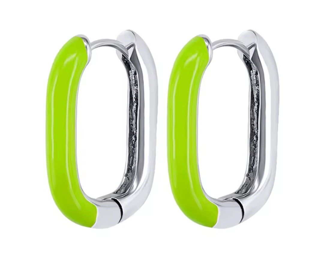 Green silver rectangle huggie