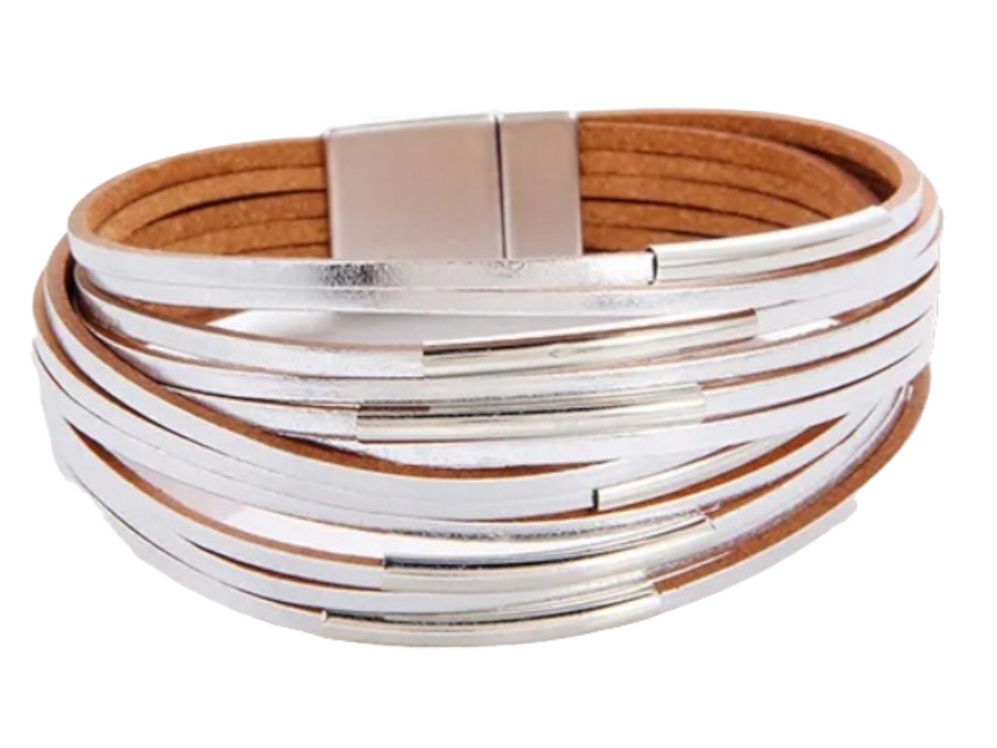 Silver twisted bracelet with silver long beads