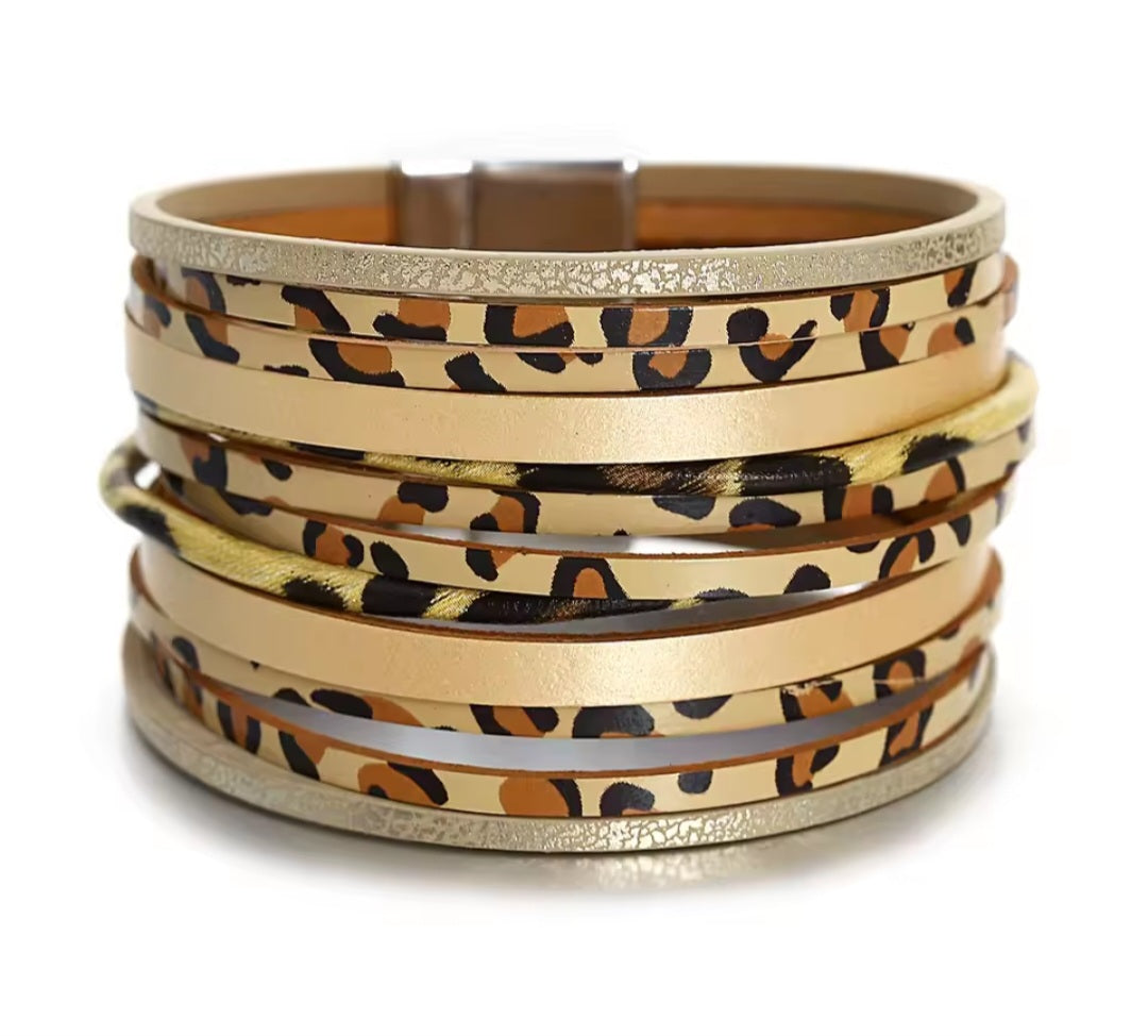 Caramel animal print wide leatherette bracelet