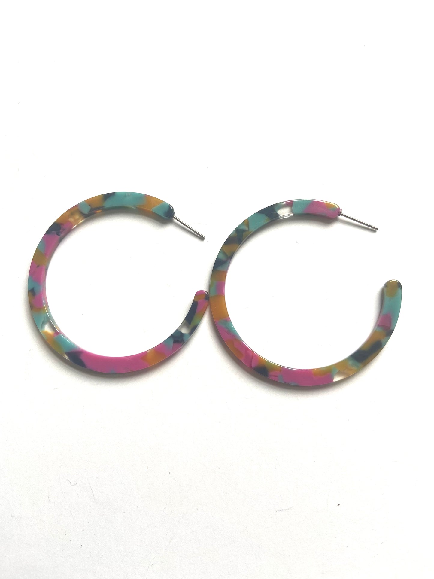 Mustard,pink and teal big hoop acrylic earrings