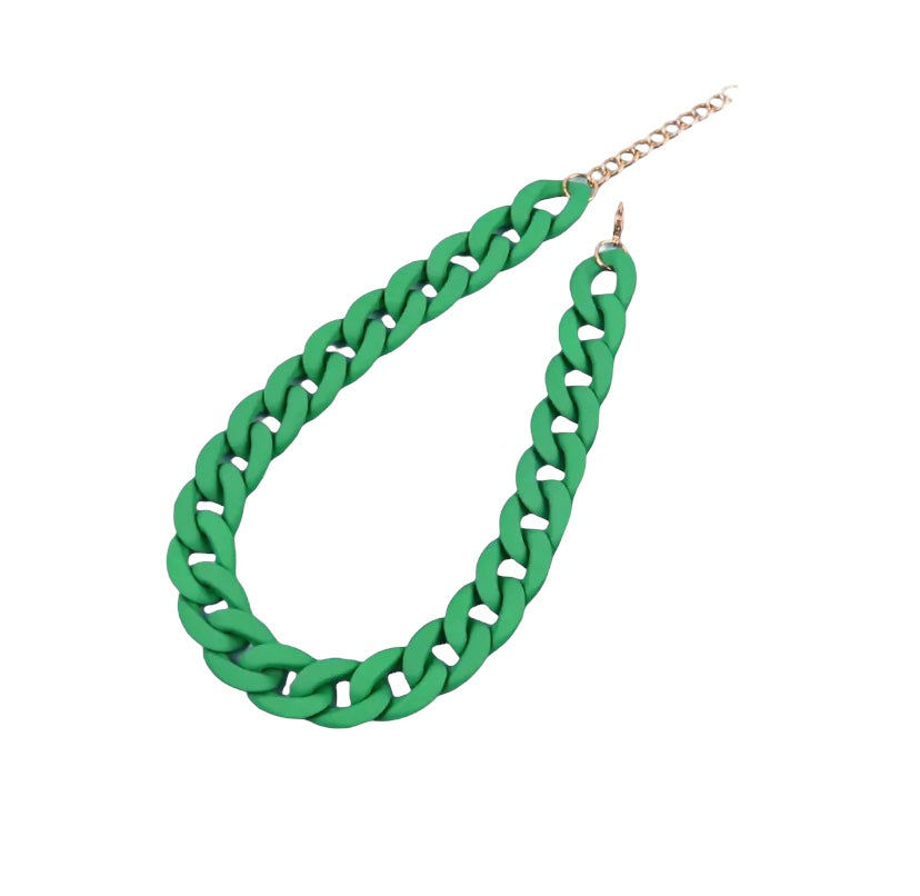 Plain emerald green chunky chain necklace
