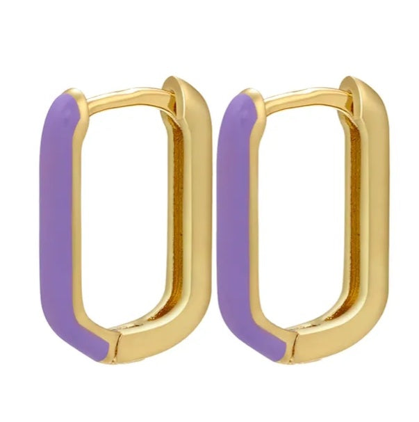 Lilac and gold rectangle huggie