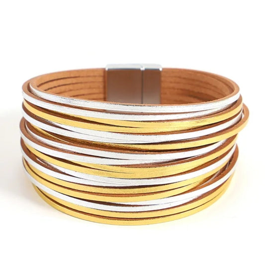 Gold and silver wide twisted bracelet