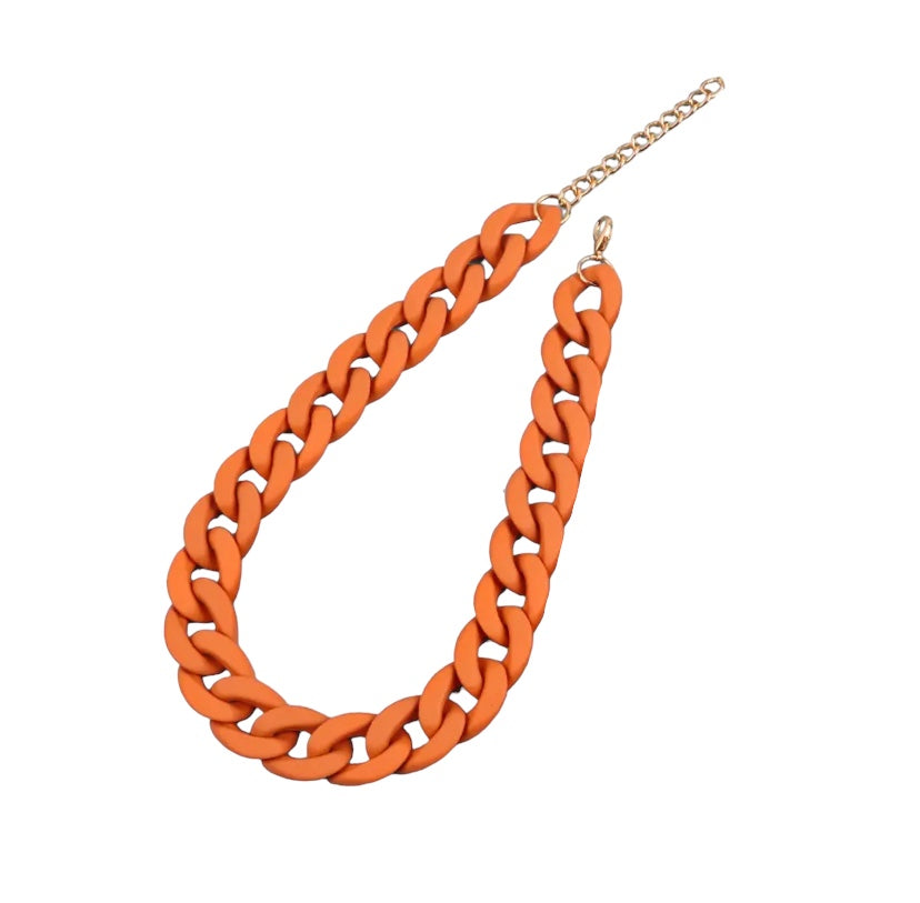 Plain orange chunky chain necklace
