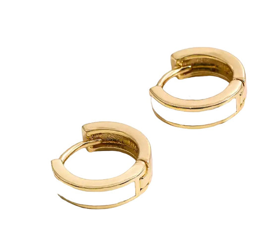 White small enamel gold huggie