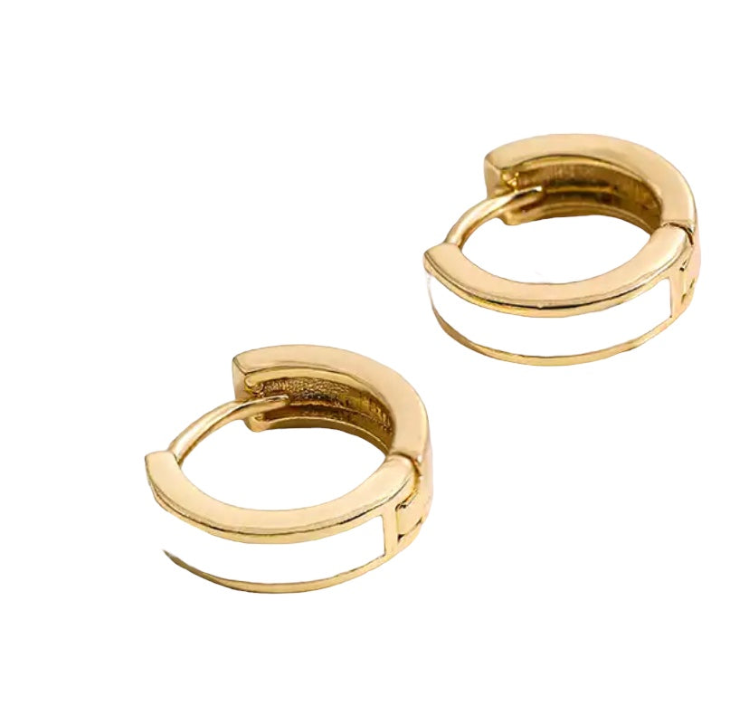 White small enamel gold huggie