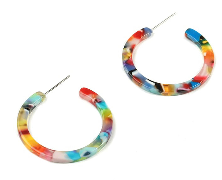 Multicoloured thin small hoop acrylic earrings