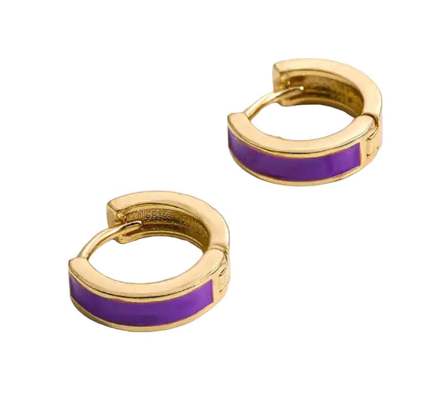 Purple small enamel gold huggie