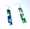 Blue, green and white oblong acrylic earrings