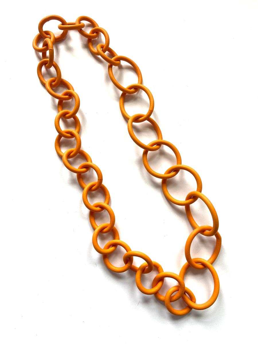 Orange chunky rubber long necklace