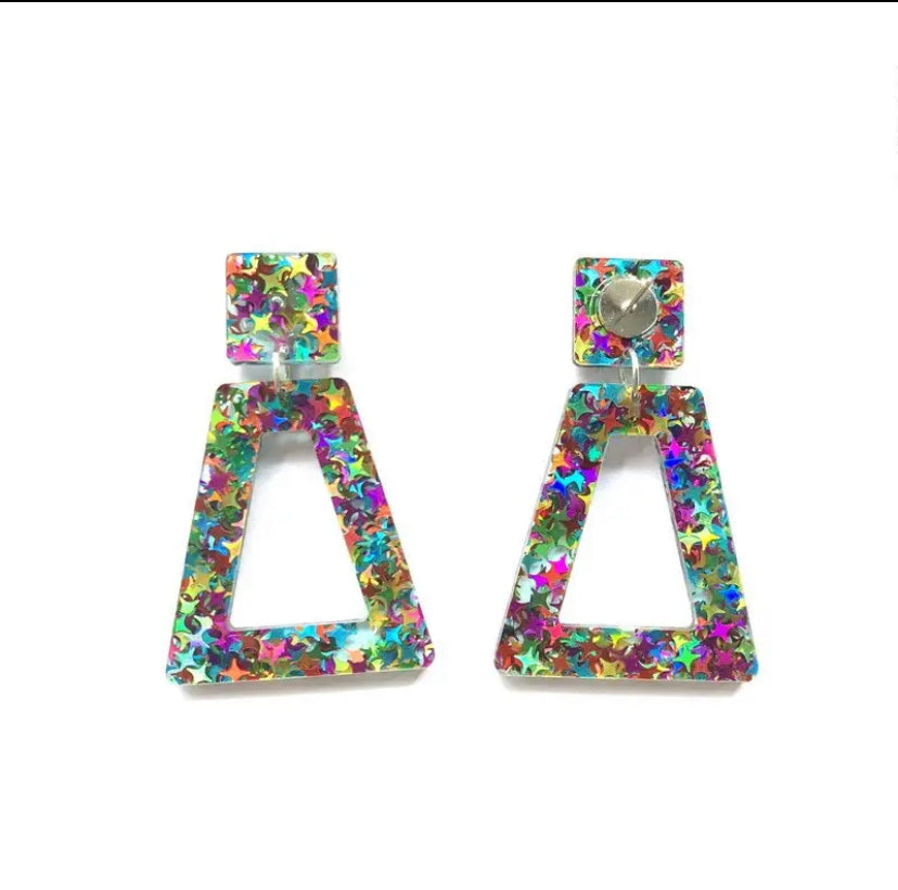 Glitter Oblong Earrings - Multicoloured