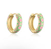 Pink and green enamel gold huggie
