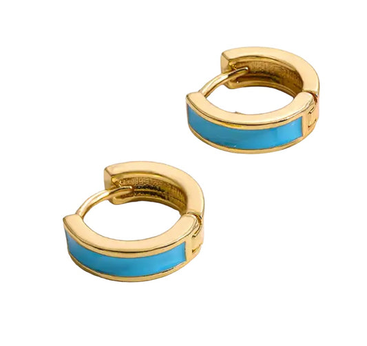Teal small enamel gold huggie