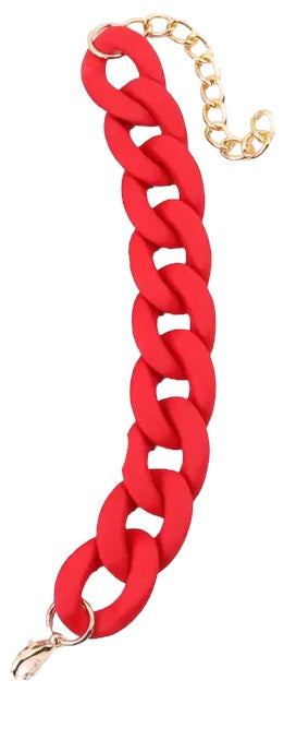 Plain matt red chunky chain bracelet