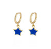 Royal blue small star enamel charm gold huggie