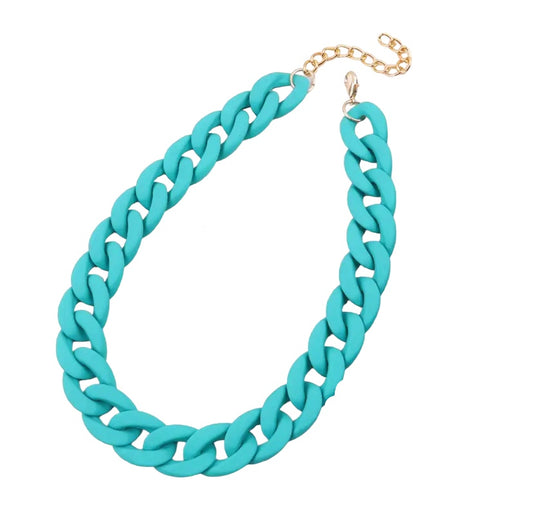 Plain teal chunky chain necklace