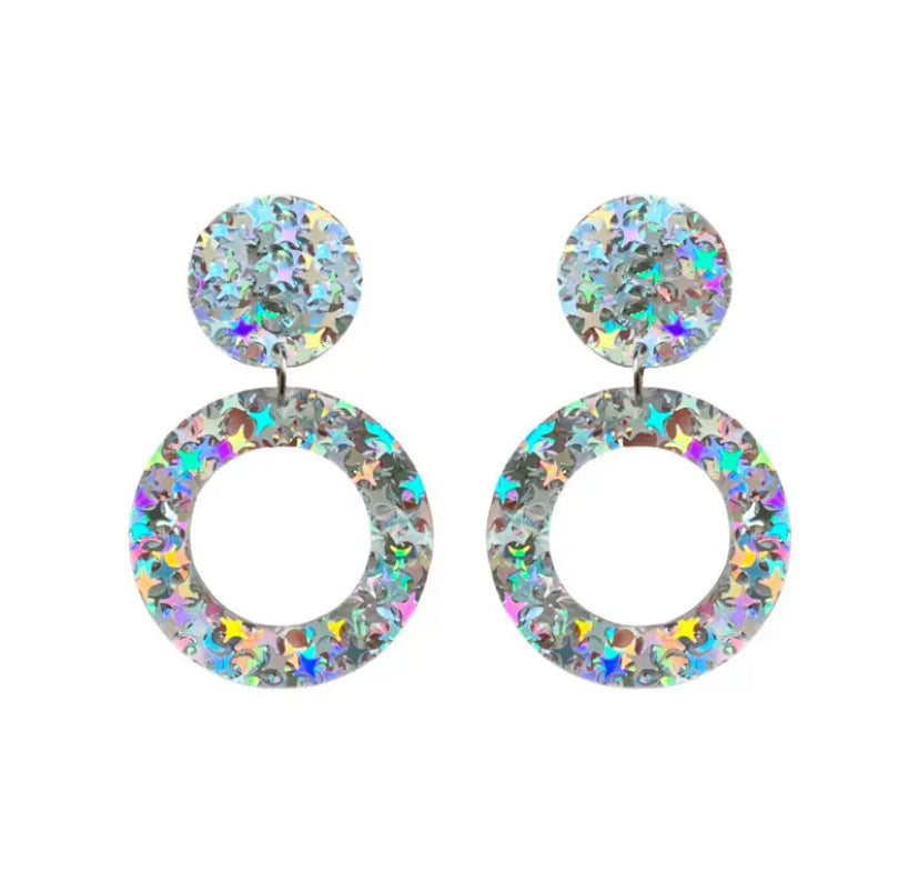 Glitter Circles Earrings - Silver