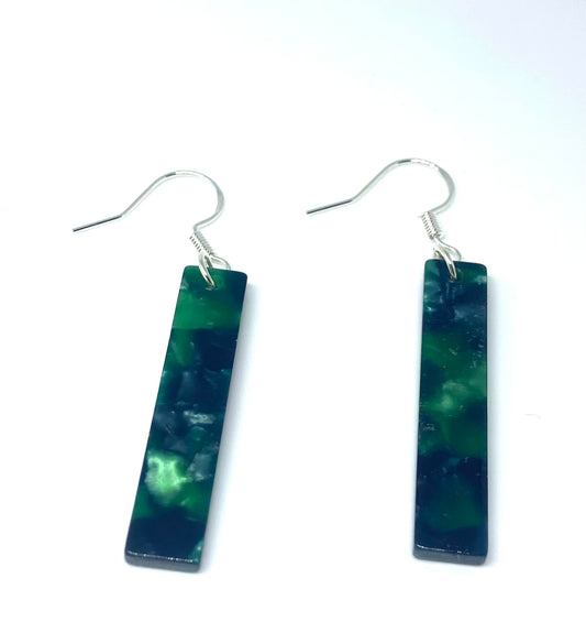 Blue and green oblong acrylic earrings