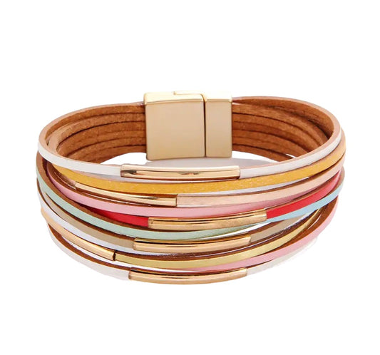 Multicoloured with gold long beads medium twisted bracelet