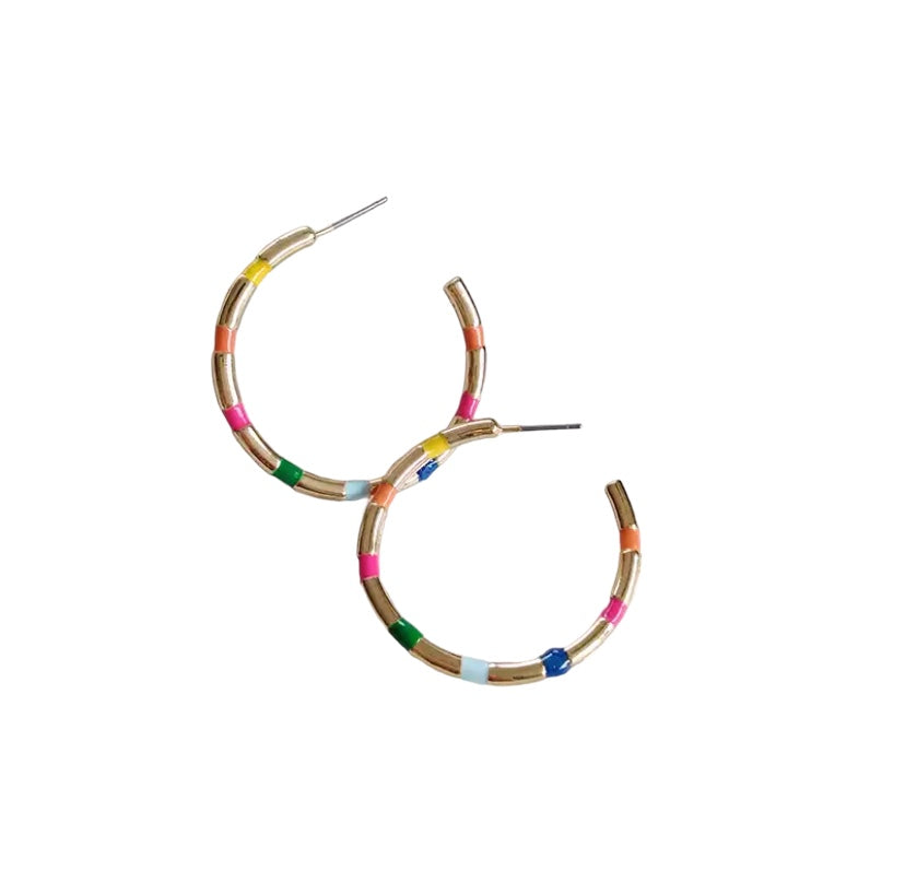 Multicoloured rainbow enamel gold hoop