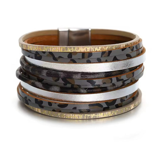 Greys animal print wide leatherette bracelet