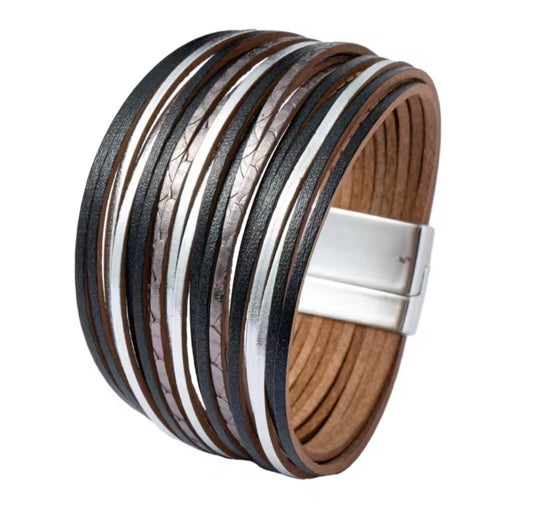 Black and silver wide twisted bracelet