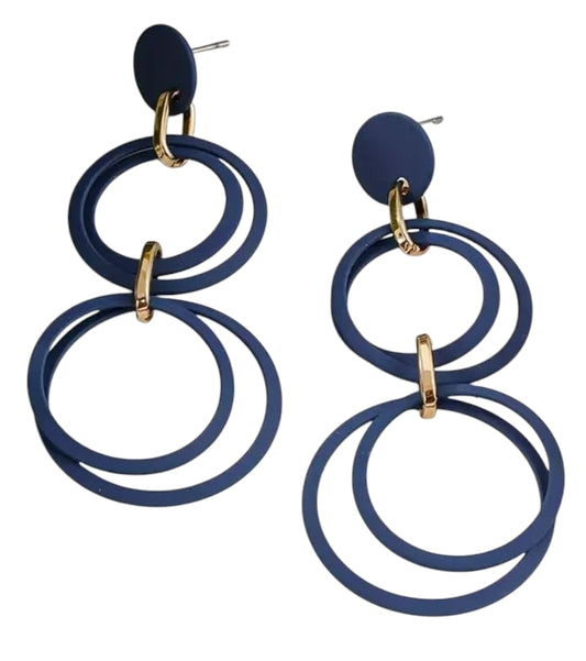 Long circles earrings -  Navy Blue