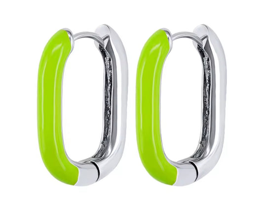 Green silver rectangle huggie
