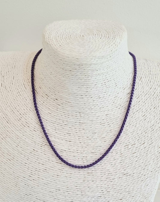 Purple enamelled metal necklace