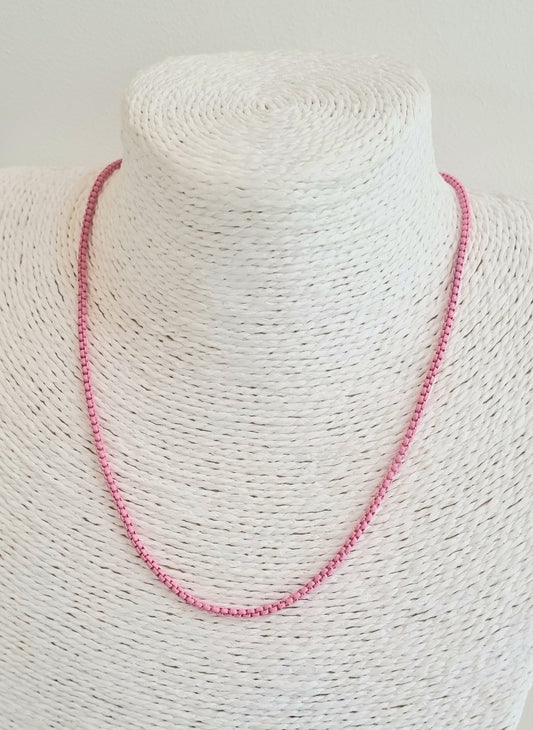 Pale pink enamelled metal necklace