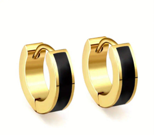 Black small enamel gold huggie