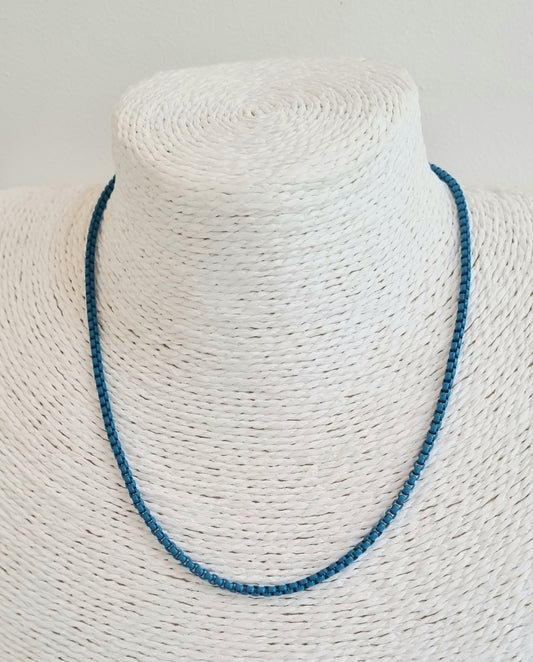 Teal enamelled metal necklace
