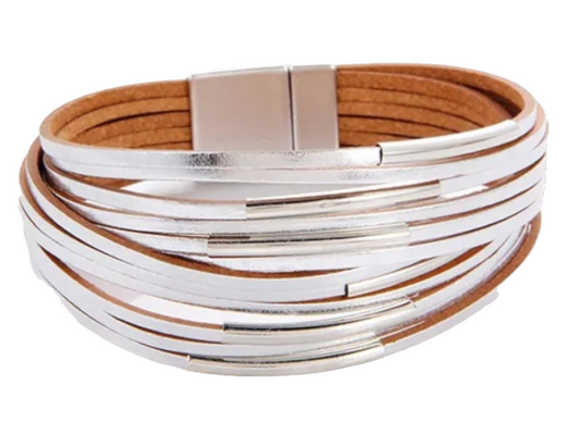 Silver twisted bracelet with silver long beads
