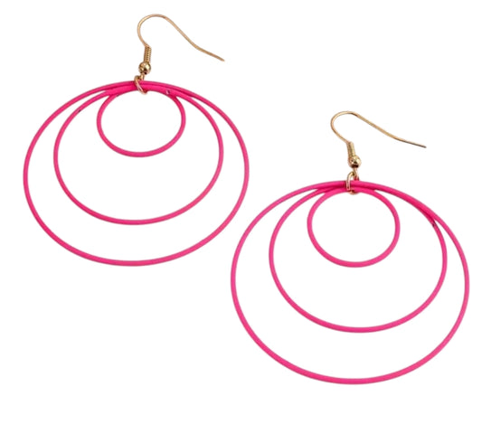 Circles in circles earrings - Neon Pink