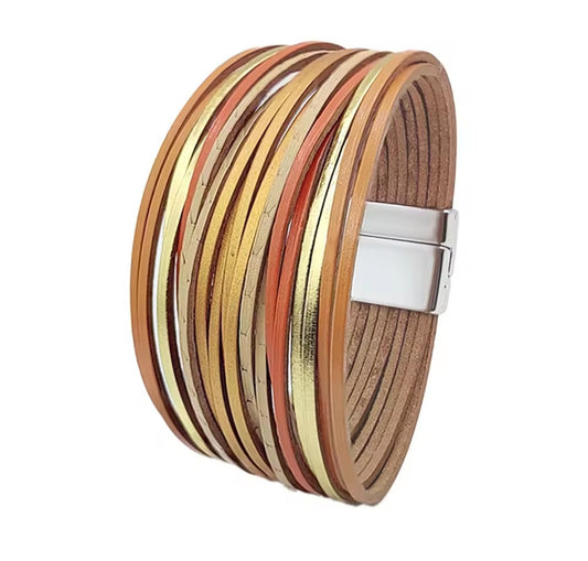 Oranges and gold wide twisted bracelet