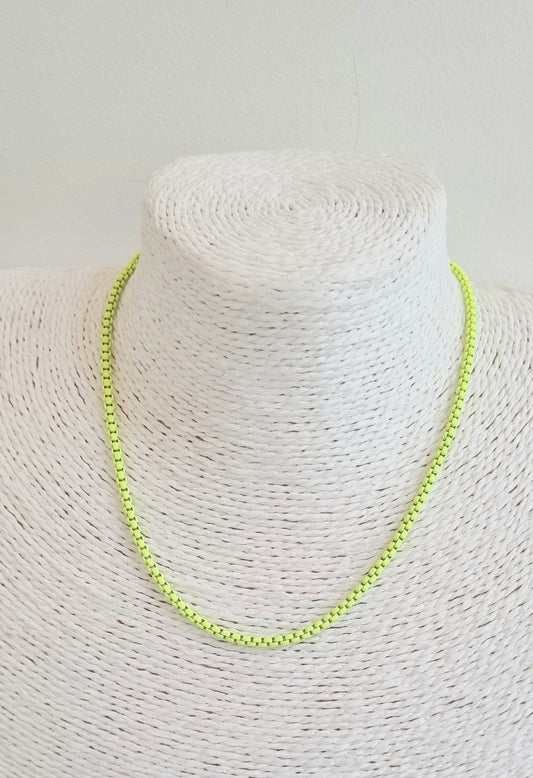 Neon yellow enamelled metal necklace