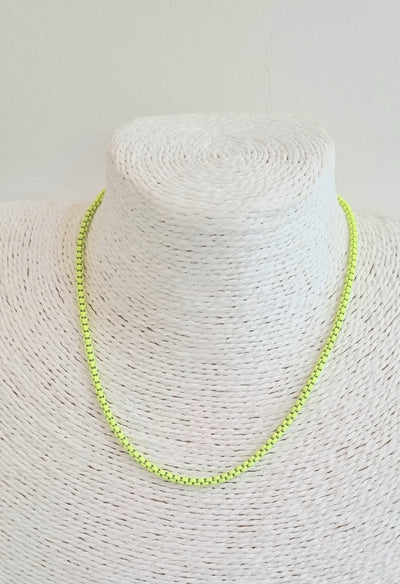 Neon yellow enamelled metal necklace
