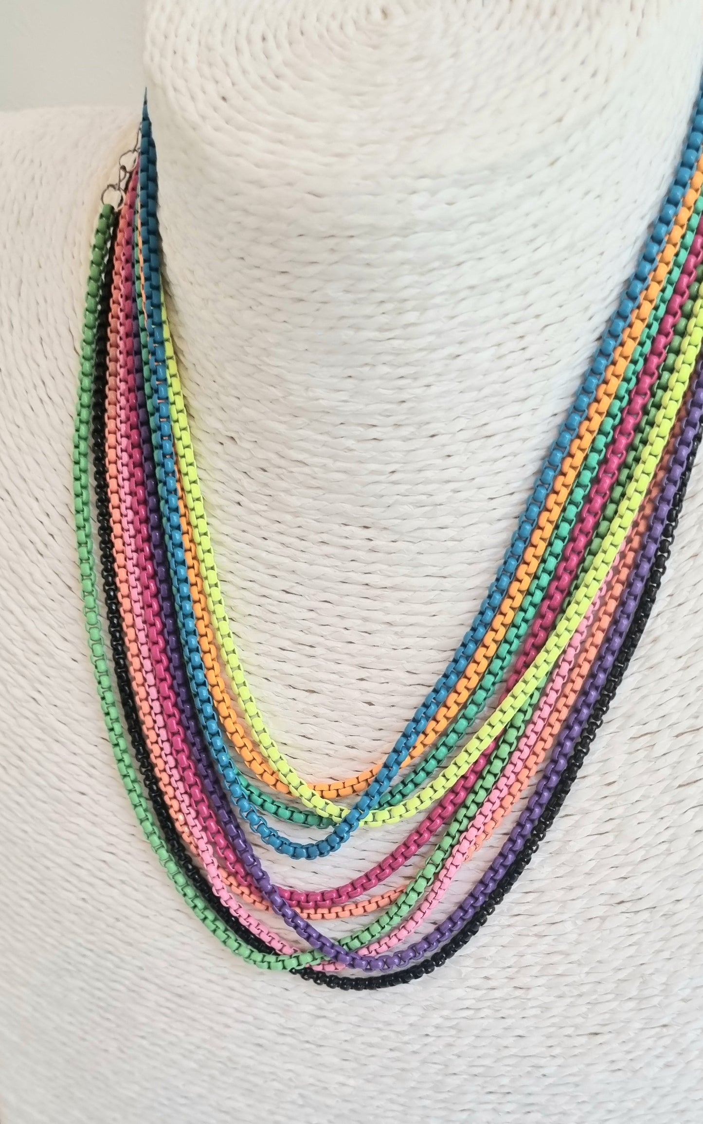 Neon orange enamelled metal necklace