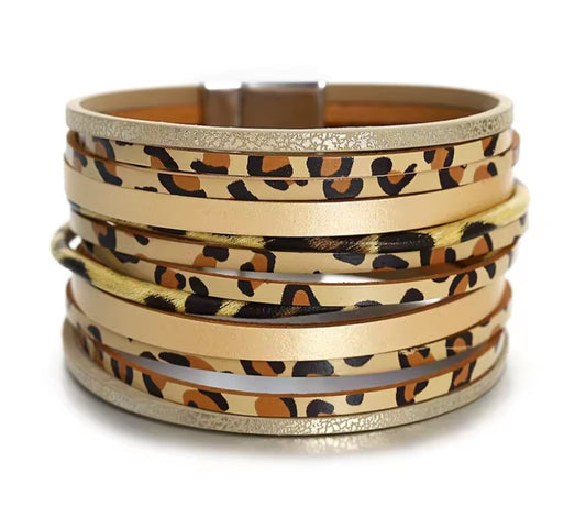 Caramel animal print wide leatherette bracelet