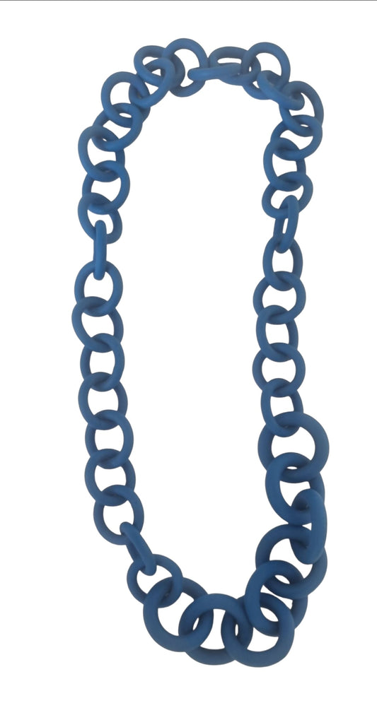 Blue chunky rubber long necklace