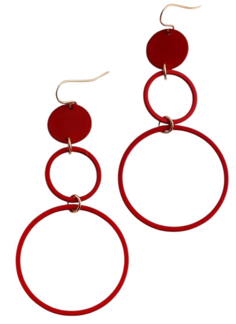 Triple circle Earrings - Red