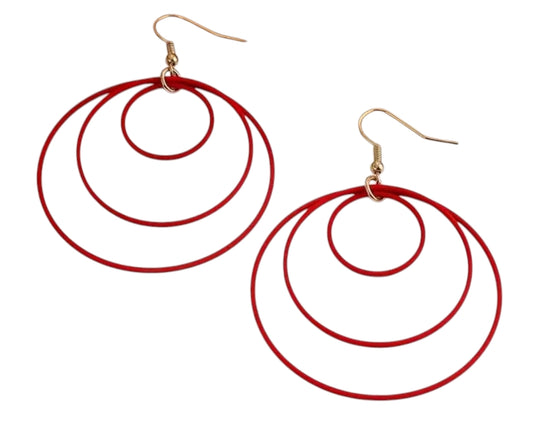 Circles in circles earrings -  Red