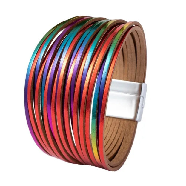 Electric red and multicoloured wide twisted bracelet