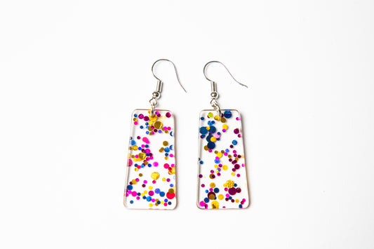 Glitter Oblong Earrings - Pink, Blue and Yellow