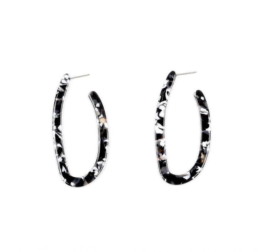 Black and white long hoop earrings