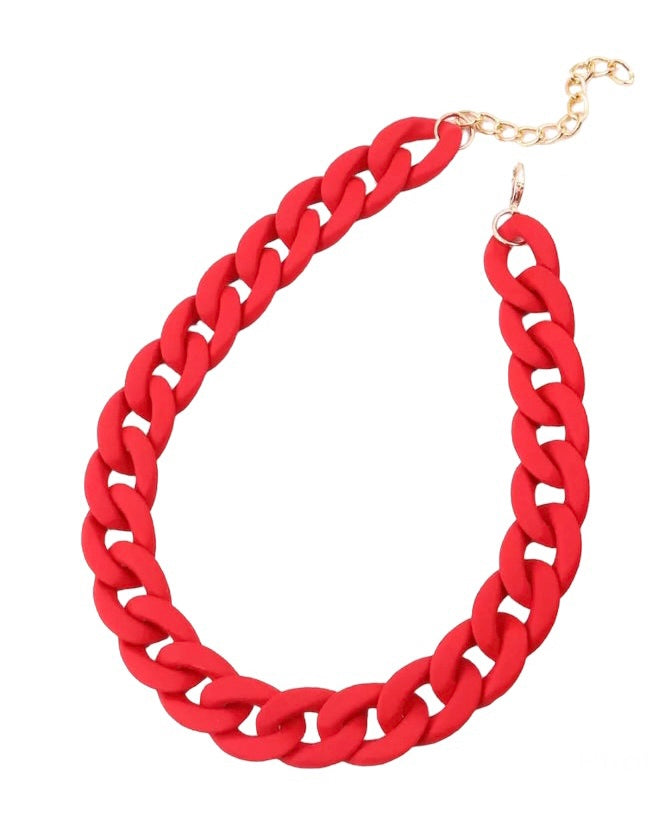 Plain red chunky chain necklace
