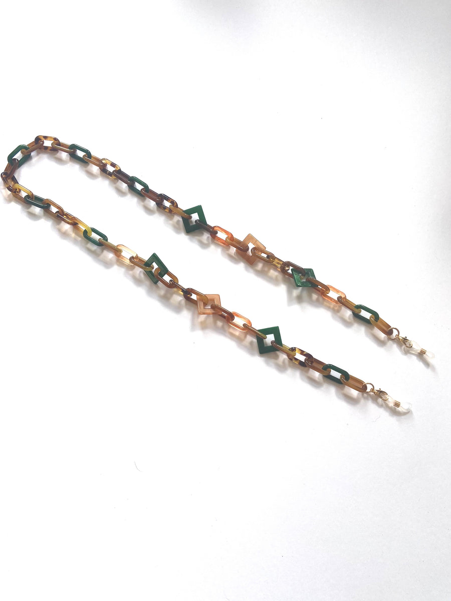 Greens and browns shaped acrylic chain glasses chain
