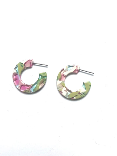 Green and pink thick small hoop acrylic earrings